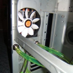 The 120mm fan and radiator sit where the original PSU used to be (I moved the psu on my first build). This is for Ram.