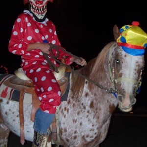 An evil clown and his trusty steed - I found this pair wandering my neighborhood last night on Halloween