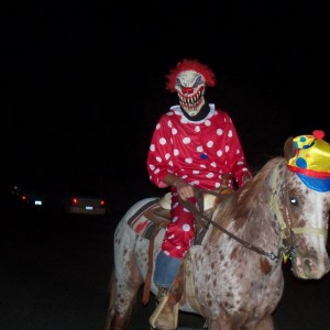 The Killer Klown (from outer space?) and his spooky steed, that roamed once peaceful streets of my quiet neighborhood on Halloween night --